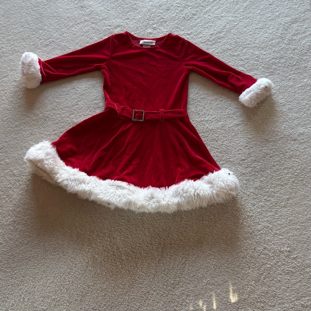 Bonnie Jean Dress Girls Size 4T Red Velvet Sequins Fur Christmas Santa Holiday